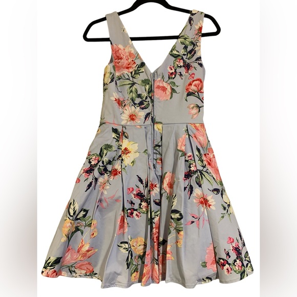 Trixxi Blue Floral Dress blue v neck with tulle women’s size 3 y2k delicate - Picture 2 of 10